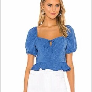 BCBGeneration Blue Floral Puff Sleeve Blouse